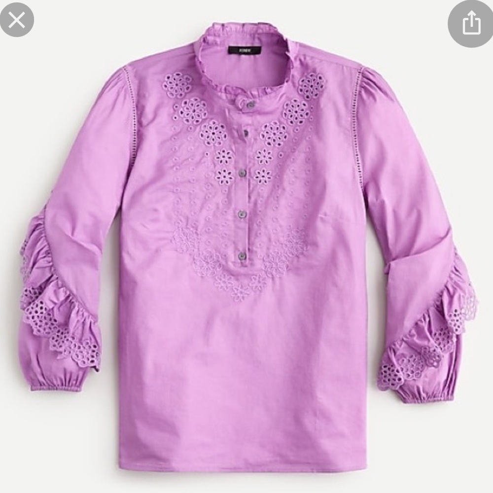 J Crew Ruffle-Sleeve Top With Embroidered Eyelet